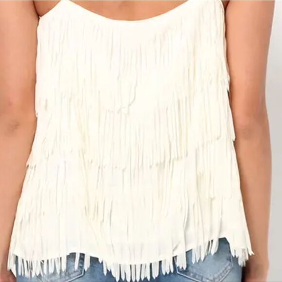 Guess LA black ruffle fringe tank size M party top - Picture 9 of 11